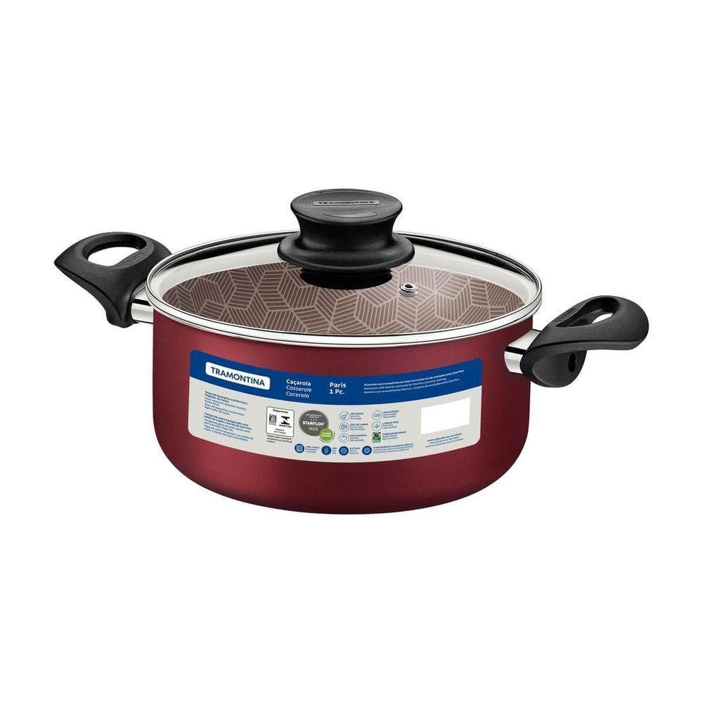 Caçarola Tramontina Paris 24cm Em Alumínio Com Revestimento Antiaderente Vermelha E Tampa De Vidro - 4