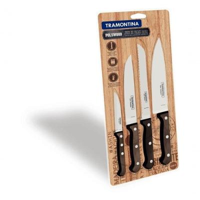 Jogo De Facas Tramontina Polywood Castanho 4 Peças