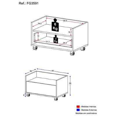 Gabinete De Banheiro Com Rodízios 60 Cm Fg3591 Preto