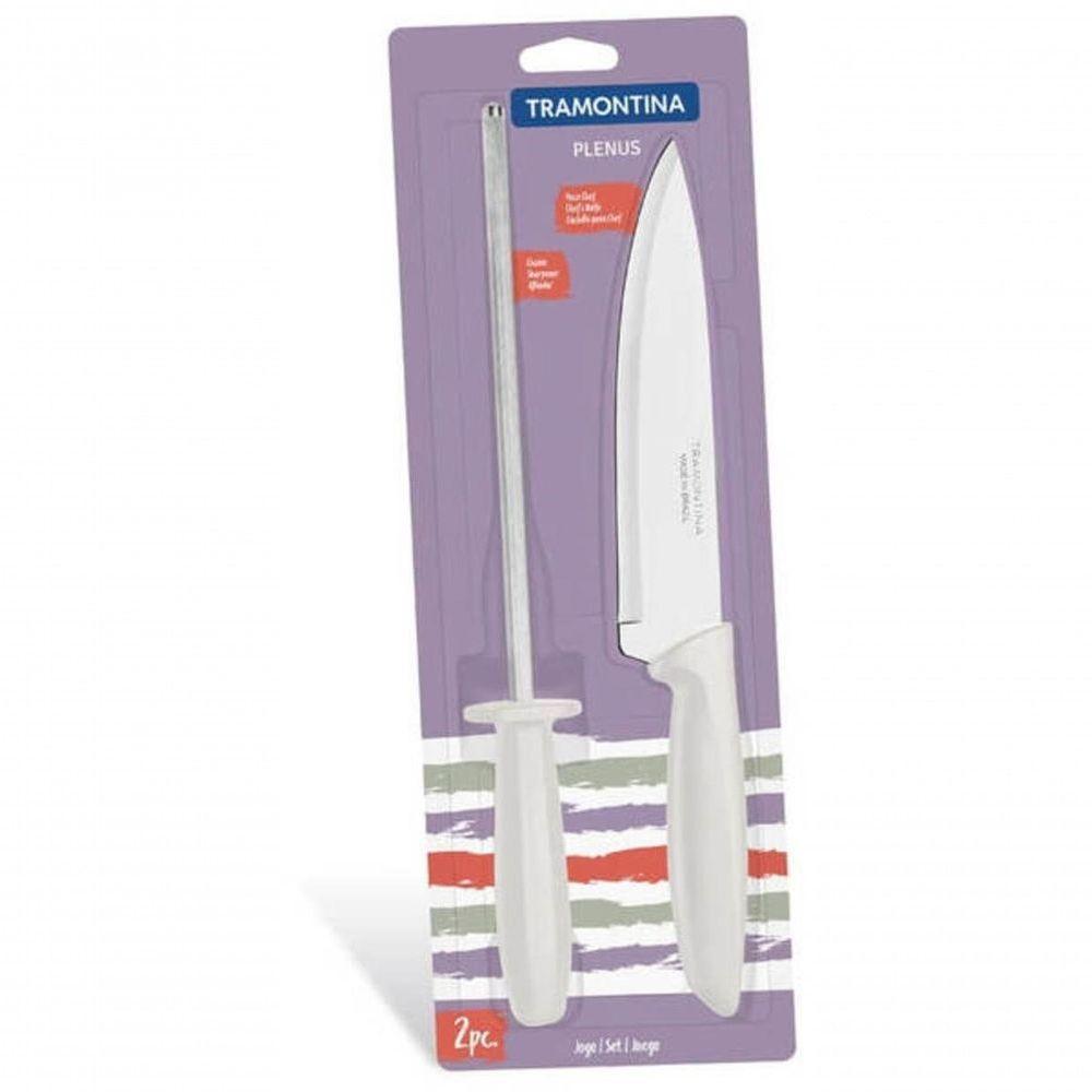 Jogo De Facas Com Chaira Tramontina Plenus 2 Peças Off White - 2