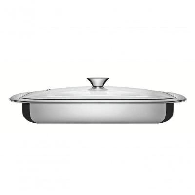 Assadeira Retangular Tramontina Cosmos 43cm Em Aço Inox Com Tampa De Vidro