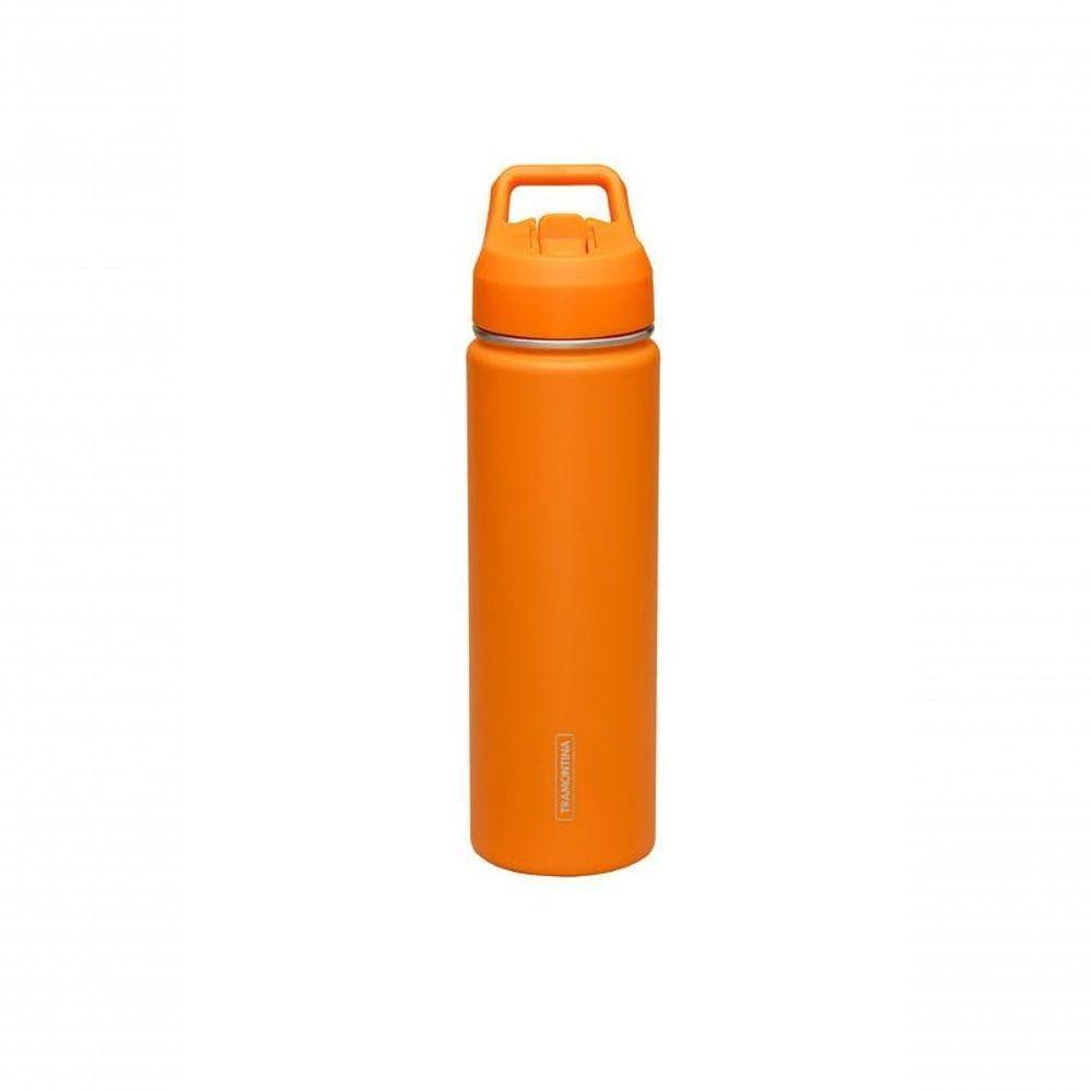 Garrafa Térmica Tramontina Aço Revestido Laranja Com Canudo 650ml - 1