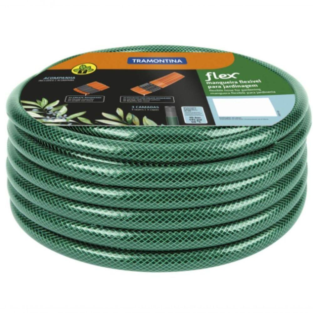 Mangueira Flex Tramontina Em Pvc Verde 3 Camadas 15m Com Engate Rosqueado E Esguicho - 1