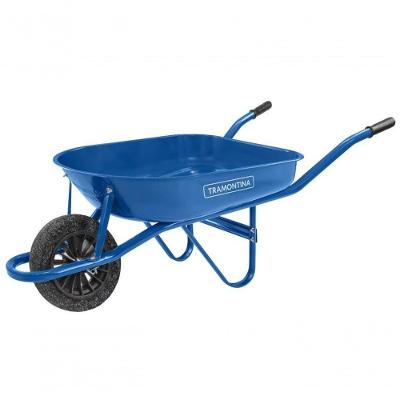 Carrinho De Mão Tramontina Com Caçamba Rasa Metálica Azul 50 Litros Braço Metálico Pneu Maciço