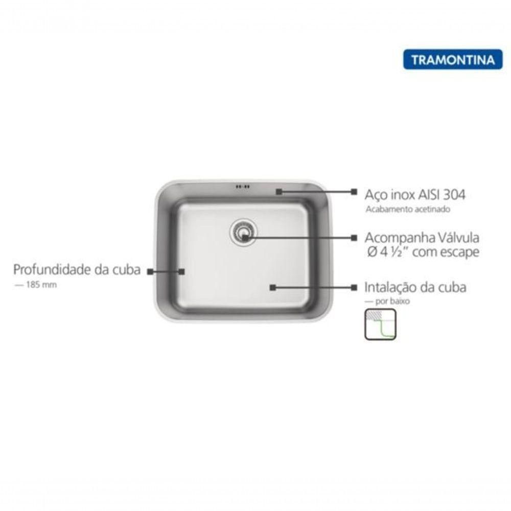 Cuba De Embutir Tramontina Dora 50 Bl R6 Em Inox Acabamento Escovado Com Válvula E Escape 50x40cm - 3
