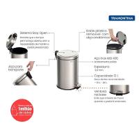 Lixeira Com Pedal Tramontina Brasil Em Inox Com Acabamento Polido 12 L