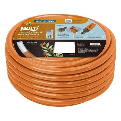 Mangueira Multi 1-2" Tramontina Em Pvc Laranja 3 Camadas 15m Com Engates Rápidos E Esguicho