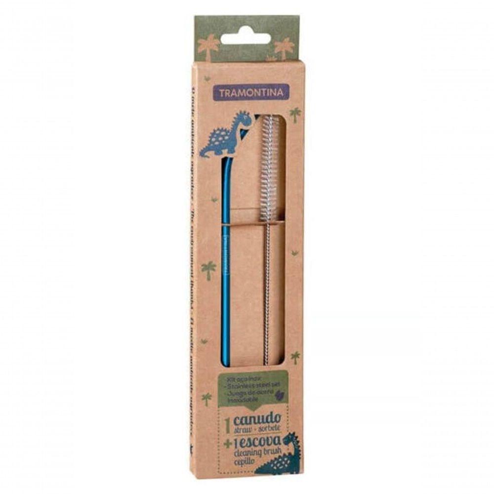 Jogo De Canudos Infantil Tramontina Azul Aço Inox Com Escova 2 Peças - 4