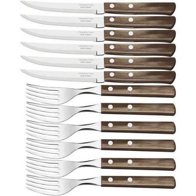 Jogo De Churrasco Tramontina Aço Inox Polywood 12 Peças Cabo Castanho
