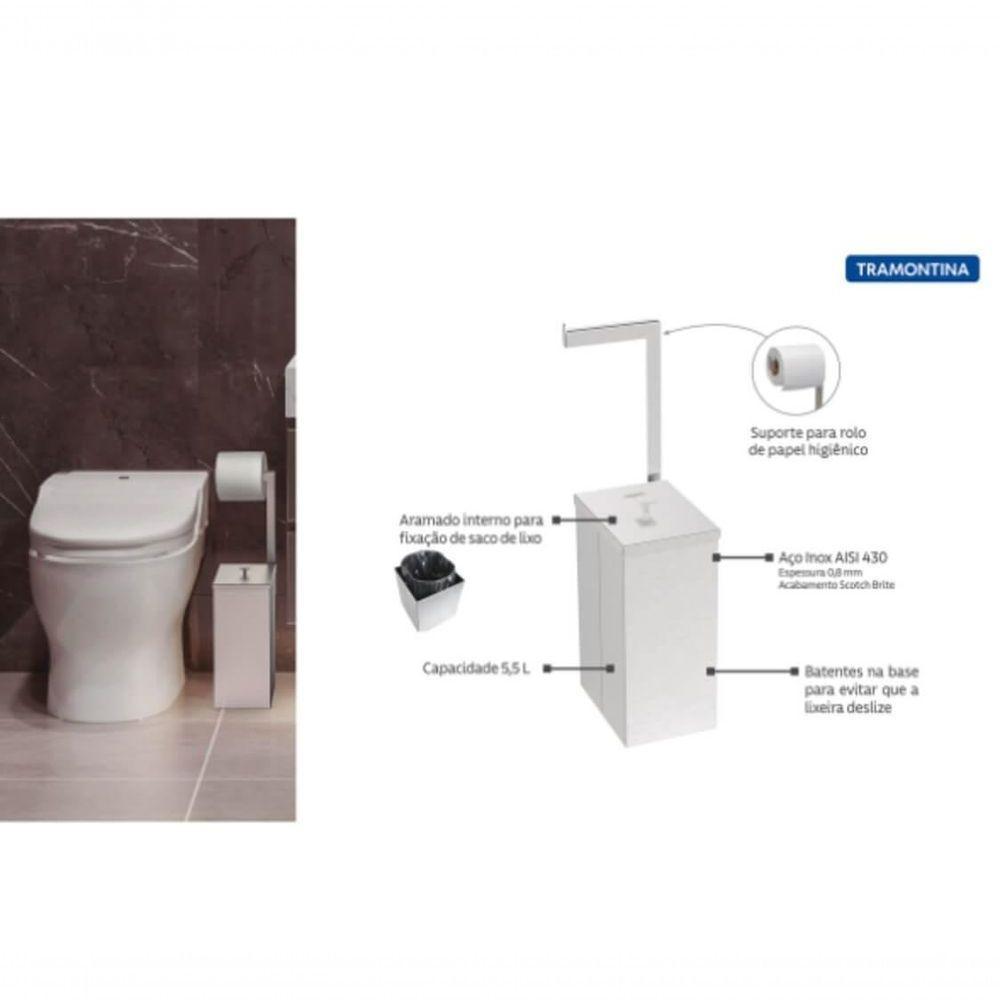Lixeira Tramontina Luz Slim Em Inox Com Suporte Para Papel Higiênico 5,5 L - 2