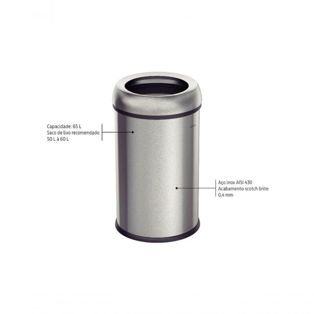 Lixeira Tramontina Friuli Em Aço Inox Com Acabamento Escovado Sem Tampa 65 L - 3
