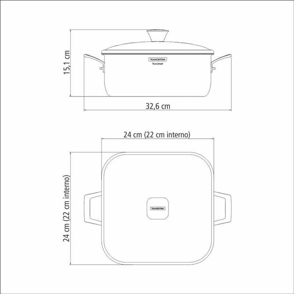 Caçarola Tramontina Grano Quadrada Aço Inox Com Suporte Para Tampa De Vidro 7,3 Litros - 4
