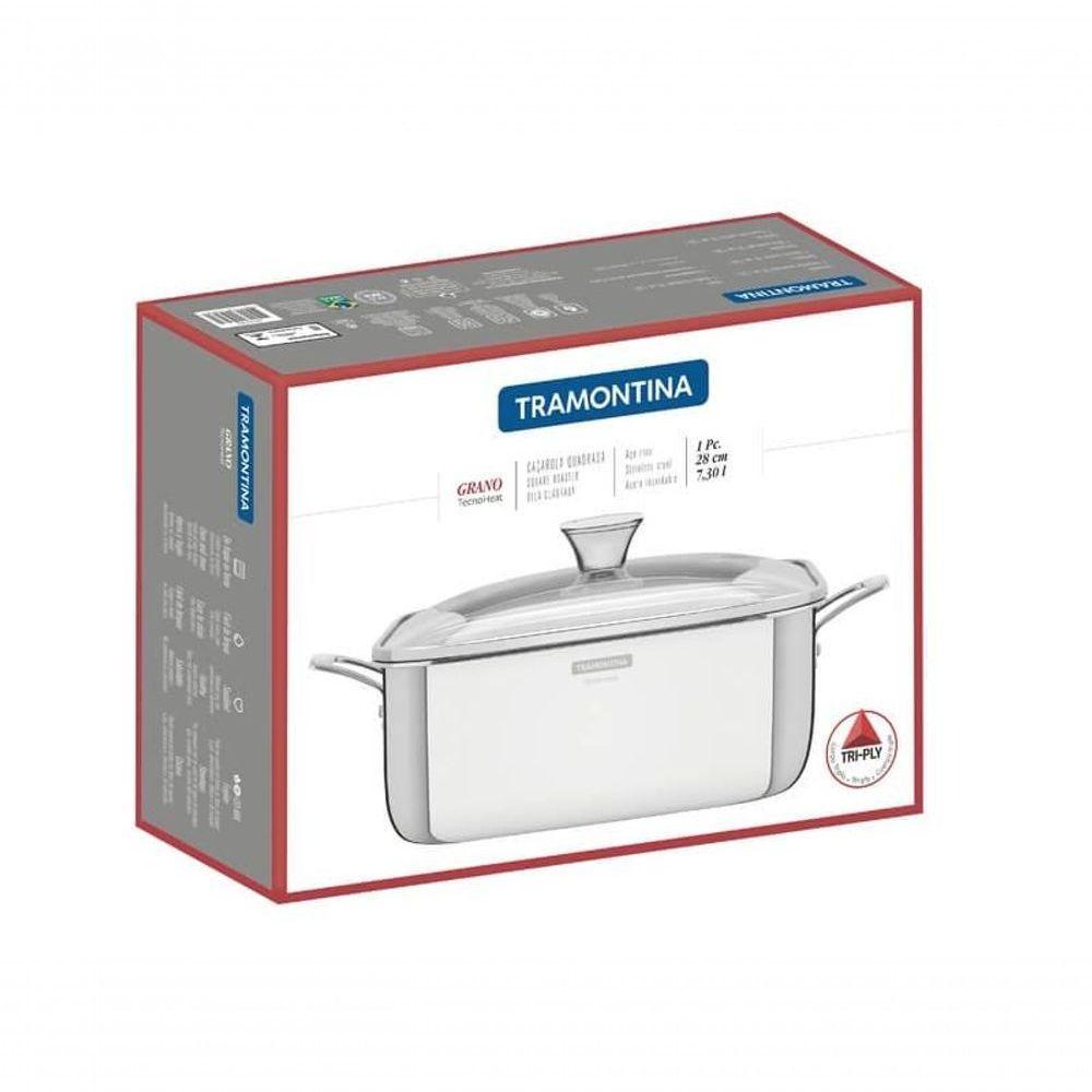 Caçarola Tramontina Grano Quadrada Aço Inox Com Suporte Para Tampa De Vidro 7,3 Litros - 5