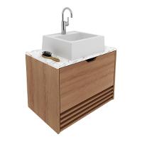 Gabinete Banheiro 60Cm Amêndoa/Mármore Branco - 6