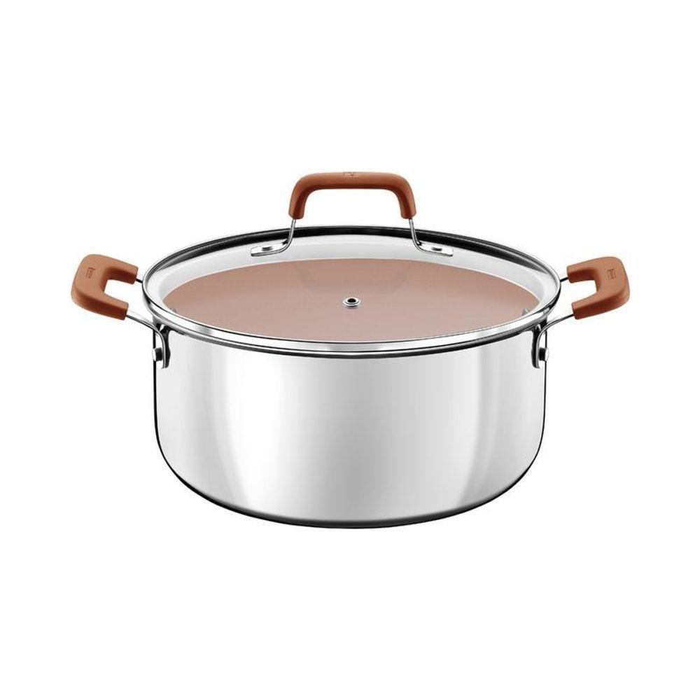 Caçarola Tramontina Romagna Aço Inox E Alumínio 24cm Com Revestimento Cerâmico Marfim - 1