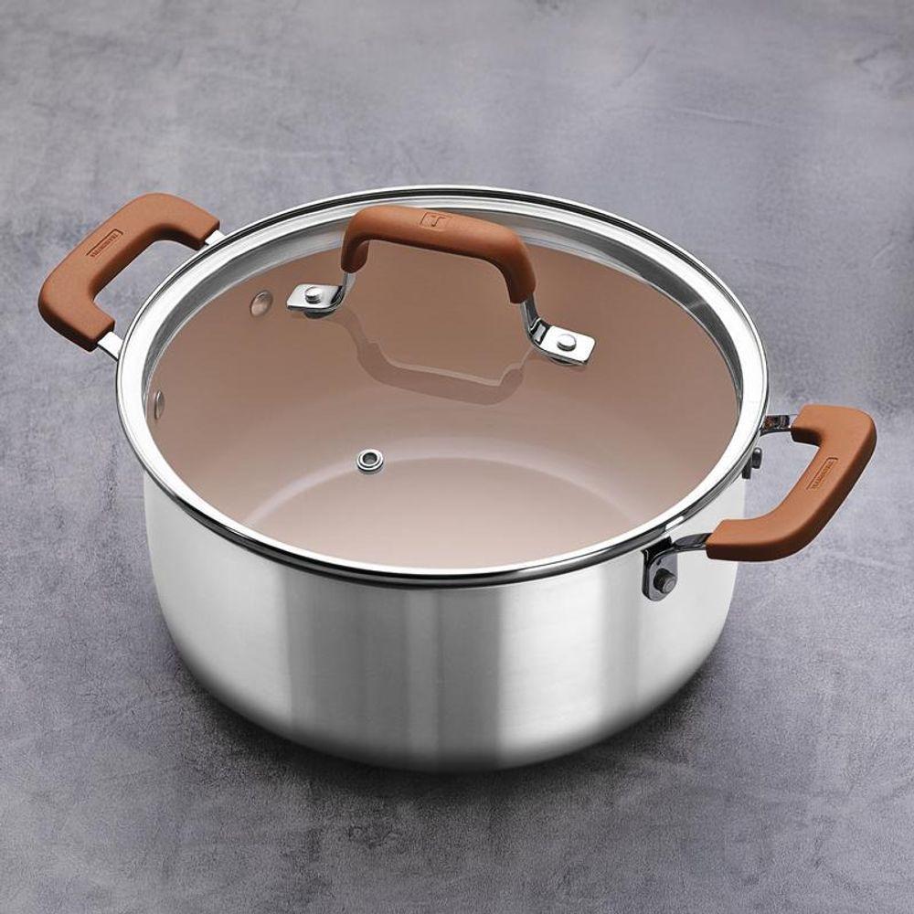 Caçarola Tramontina Romagna Aço Inox E Alumínio 24cm Com Revestimento Cerâmico Marfim - 3