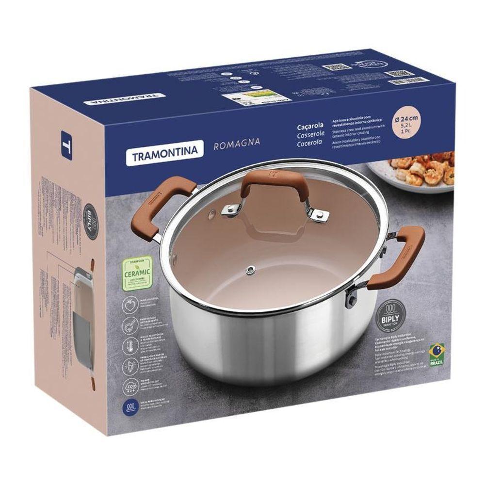 Caçarola Tramontina Romagna Aço Inox E Alumínio 24cm Com Revestimento Cerâmico Marfim - 5