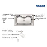 Cuba De Sobrepor Tramontina Morgana Maxi 78 Fx Inox Acabamento Escovado 86x50cm Completa Com Acessórios - 3