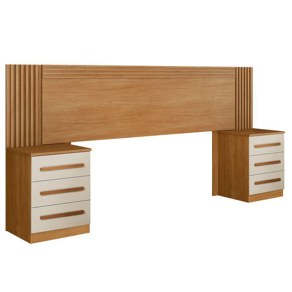 Cabeceira Casal/Queen Valência Com Mesas De Cabeceira Cinamomo Com Off White - 1