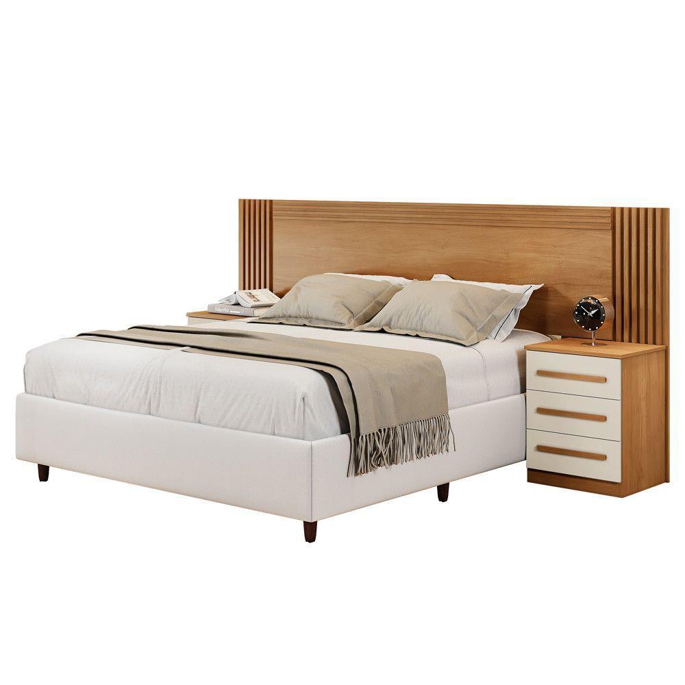 Cabeceira Casal/Queen Valência Com Mesas De Cabeceira Cinamomo Com Off White - 2