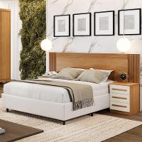 Cabeceira Casal/Queen Valência Com Mesas De Cabeceira Cinamomo Com Off White - 3