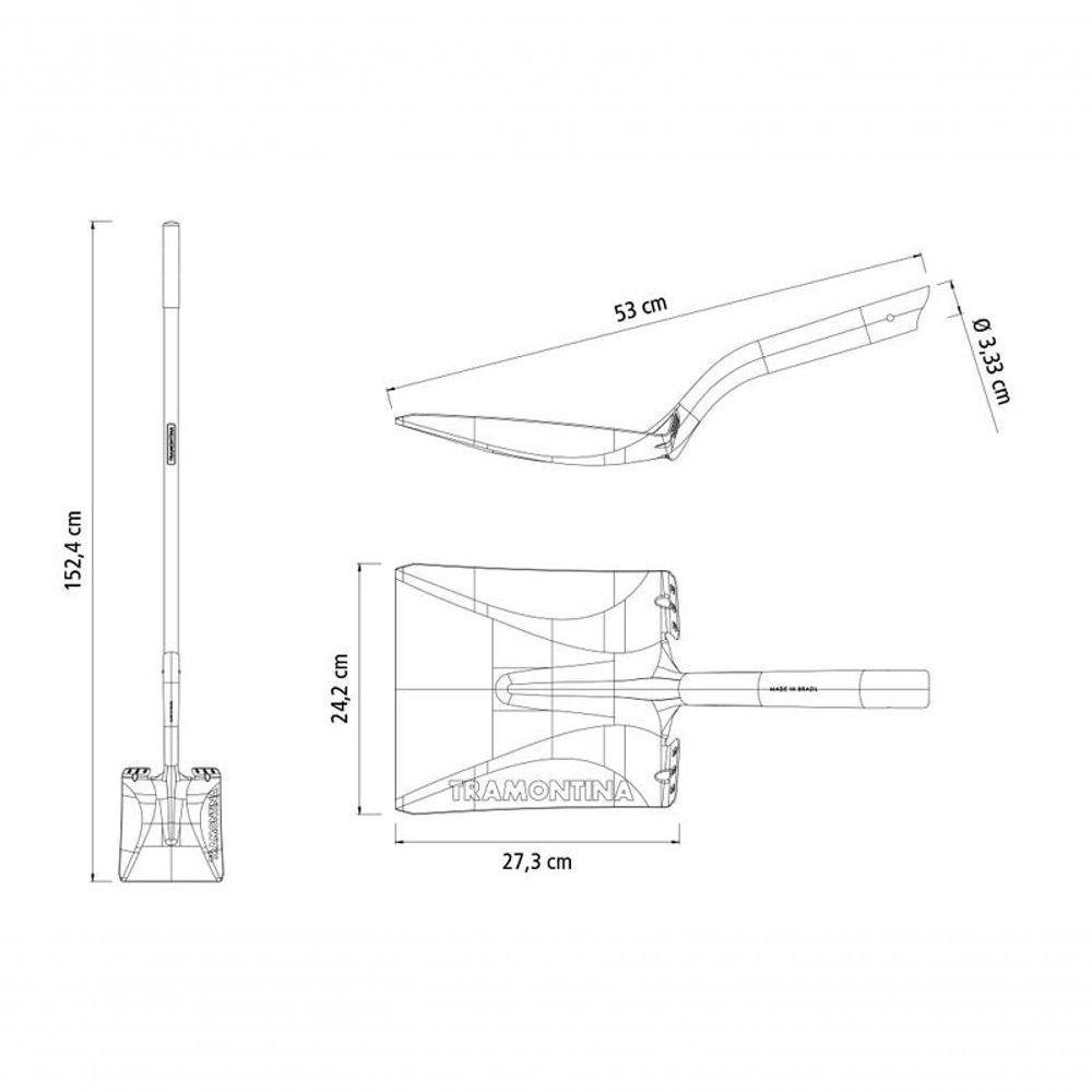 Pá Quadrada Tramontina Em Aço Com Cabo De Fibra 120cm - 3