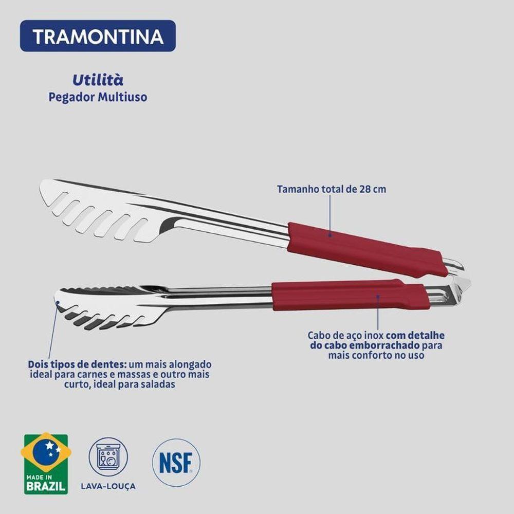 Pegador Tramontina Utilitá Vermelho Em Aço Inox Com Cabo Emborrachado 28cm - 3