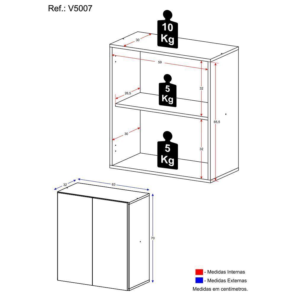 Gabinete Banheiro 2 Portas Suspenso 63Cm Multimóveis V5007 Branco Branco - 4