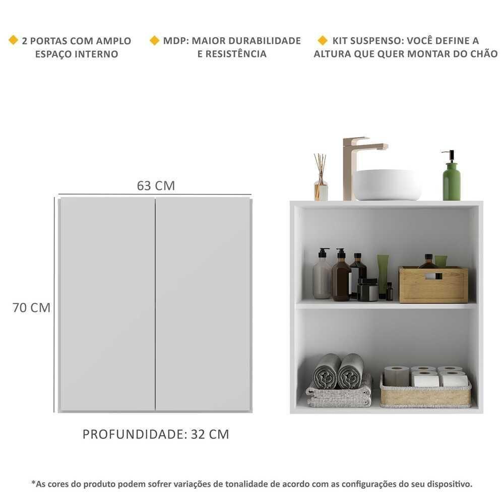 Gabinete Banheiro 2 Portas Suspenso 63Cm Multimóveis V5007 Branco Branco - 5