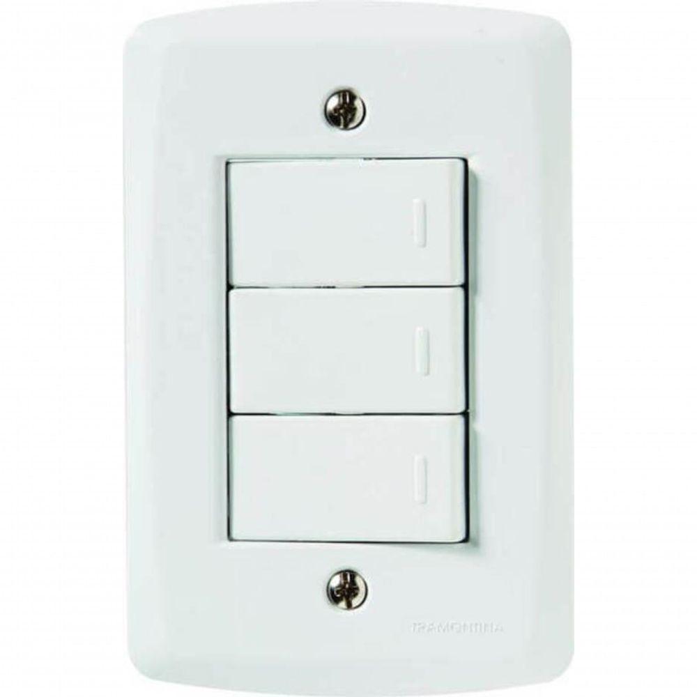 Conjunto 4x2 3 Interruptores Simples 10 A 250 V Tramontina Lux2 Branco - 1