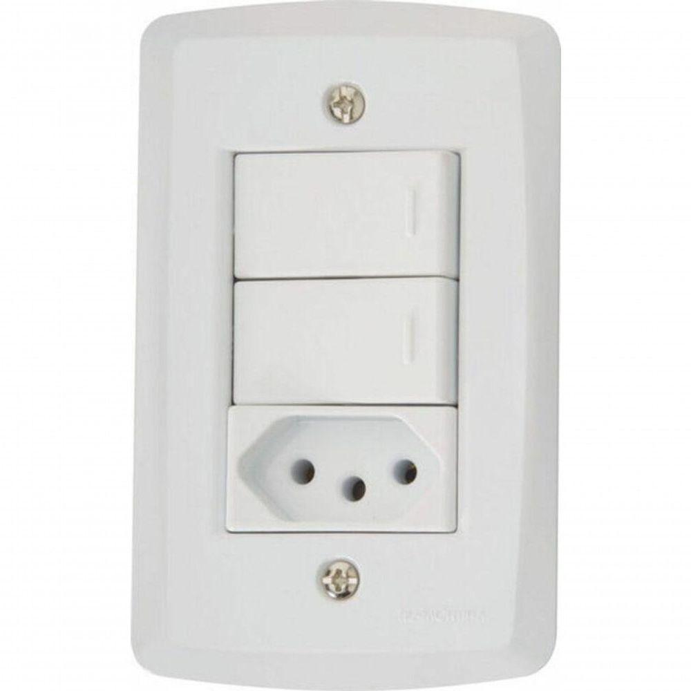 Conjunto 4x2 2 Interruptores Simples 10 A 250 V 1 Tomada 2p+t 10 A 250 V Tramontina Lux2 - 1