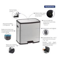 Lixeira Tramontina Octos Em Inox Com 2 Baldes Removíveis E Pedal 15+15 Litros - 5