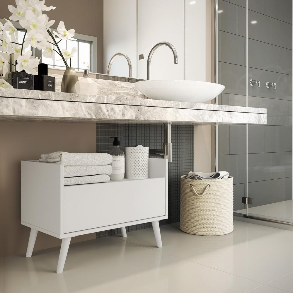 Gabinete Balcão Banheiro 80 Cm C/ Pés Retrô Branco - 8