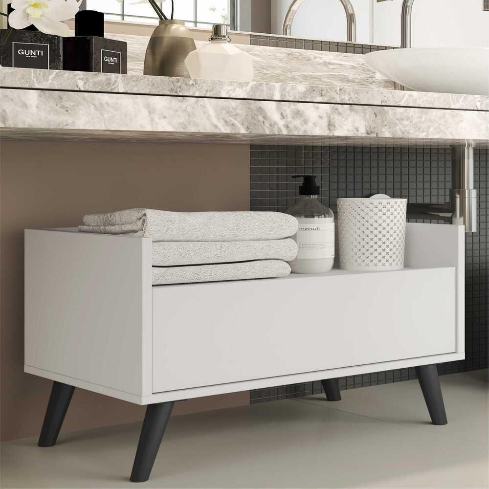 Gabinete Balcão Banheiro 80 Cm C/ Pés Retrô Branco/preto - 8