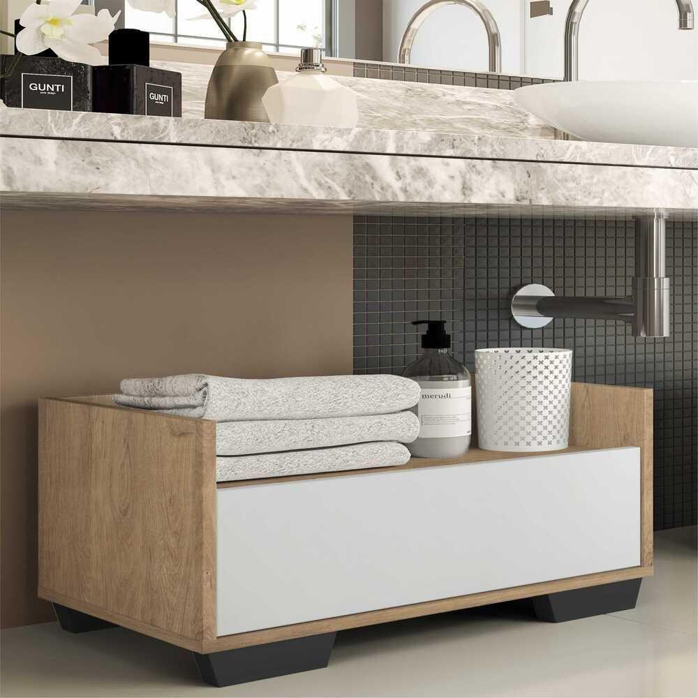 Gabinete Armário Banheiro 80Cm Multimóveis V5001 Rustic/Branco/Preto Rustic/Branco/Preto - 7