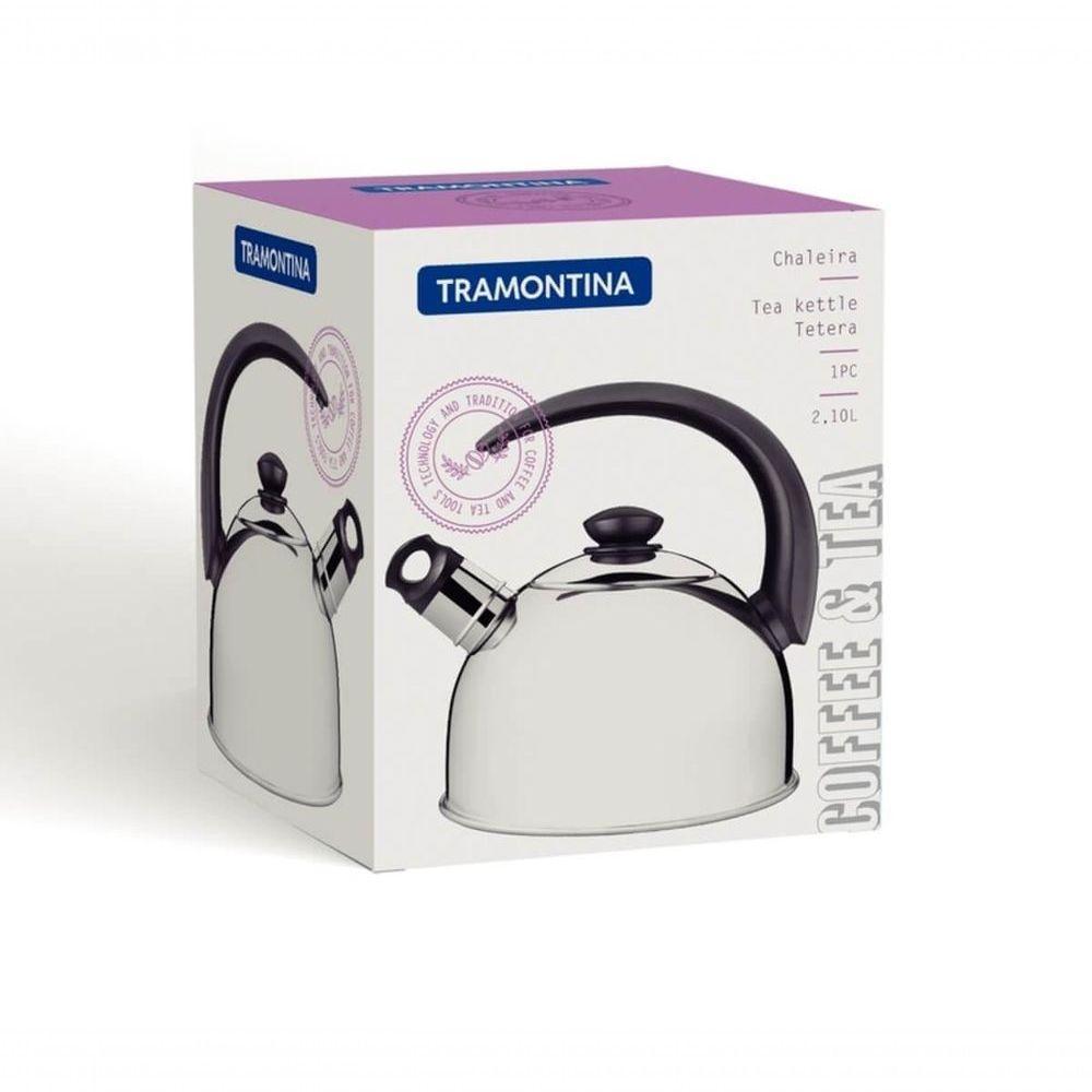 Chaleira Tramontina Com Apito 2,1 Litros Em Aço Inox Com Cabo Preto - 3