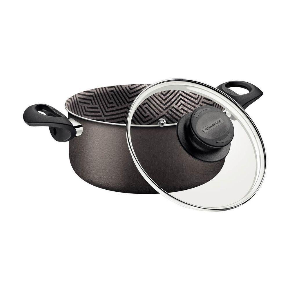 Caçarola Tramontina Paris 24cm Em Alumínio Com Revestimento Antiaderente Com Tampa De Vidro Chumbo - 3