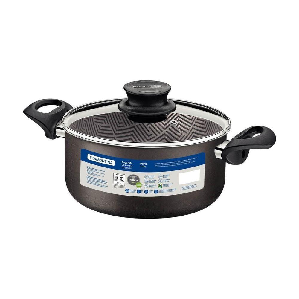 Caçarola Tramontina Paris 24cm Em Alumínio Com Revestimento Antiaderente Com Tampa De Vidro Chumbo - 4