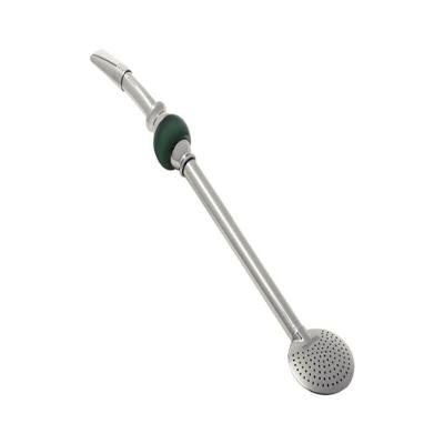 Bomba De Chimarrão Tramontina Ilex Em Inox Com Pedra Verde E Rosca 25cm