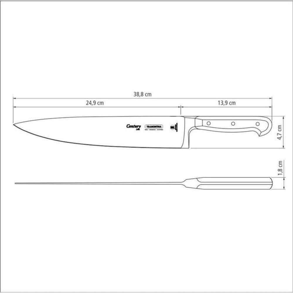 Faca Chef Tramontina Century Com Lâmina Em Aço Inox E Cabo Em Policarbonato E Fibra De Vidro 10 - 4