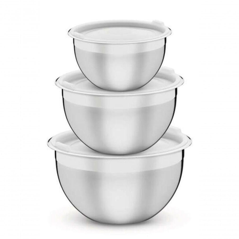 Jogo De Potes Tramontina Cucina Aço Inox Com Tampa Plástica 3 Peças - 1