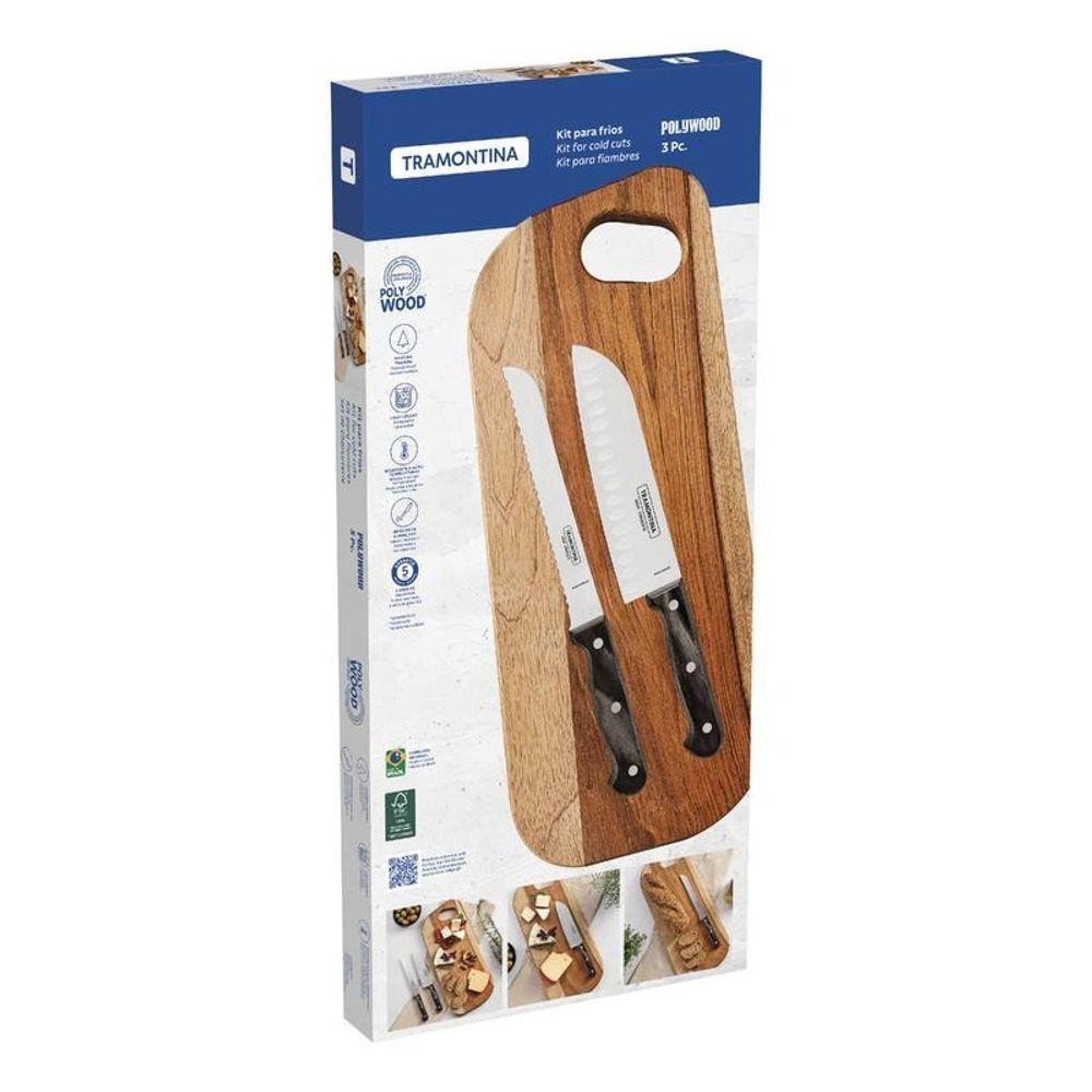 Conjunto Para Frios Tramontina Polywood Aço Inox E Cabos De Madeira Vermelho 3 Peças - 4