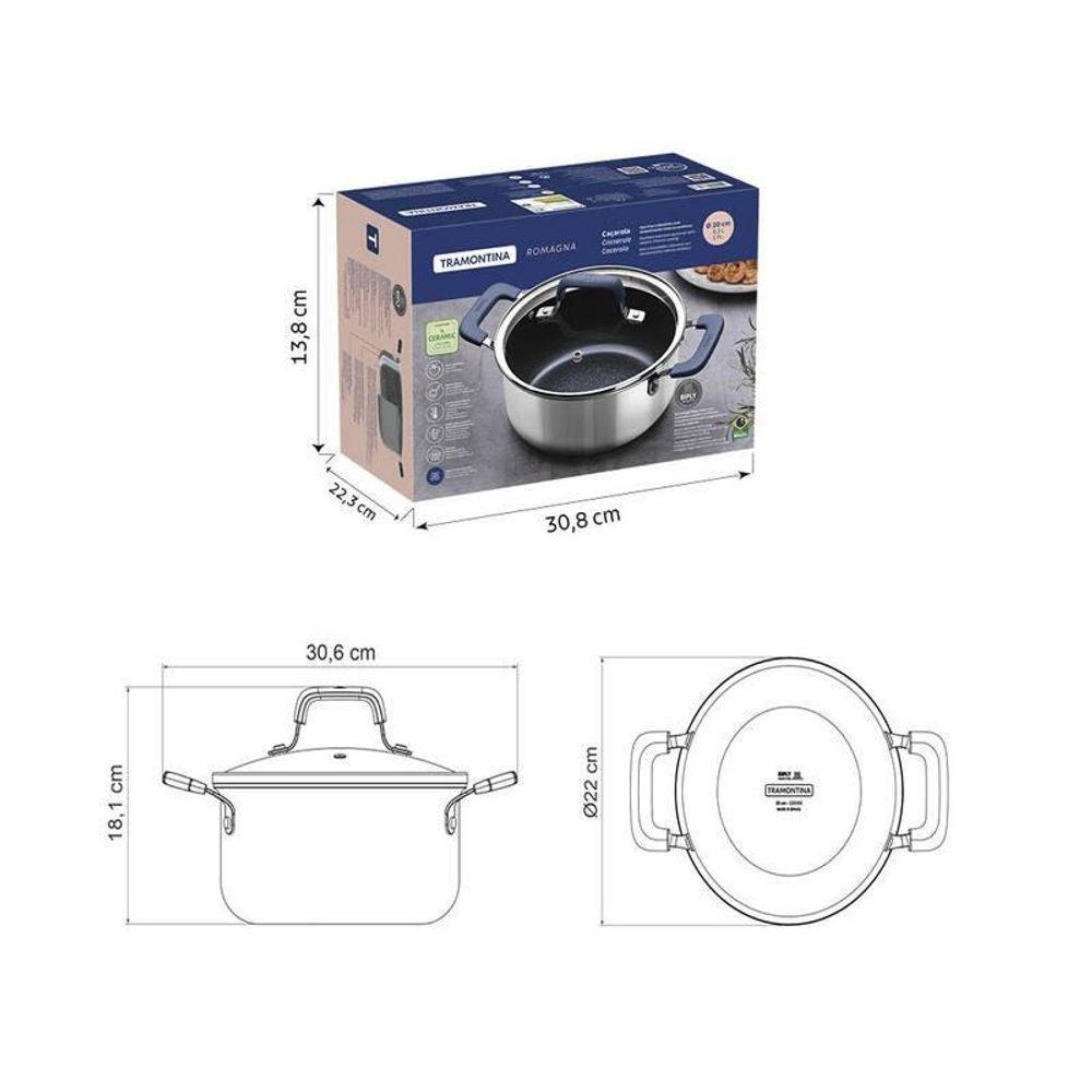 Caçarola Tramontina Romagna Aço Inox E Alumínio 20cm Com Revestimento Cerâmico Black Stone - 4