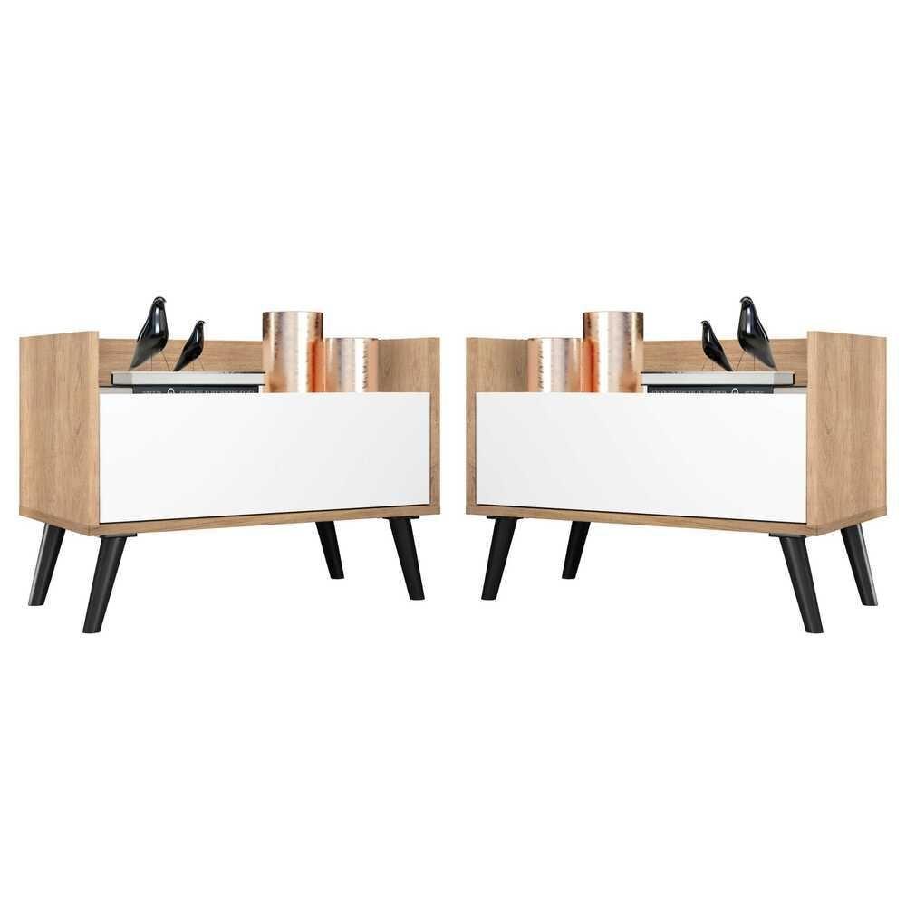 Kit C/ 2 Mesas De Cabeceira 80 Cm Rustic/branco/preto - 1