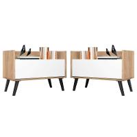 Kit C/ 2 Mesas De Cabeceira 80 Cm Rustic/branco/preto - 1