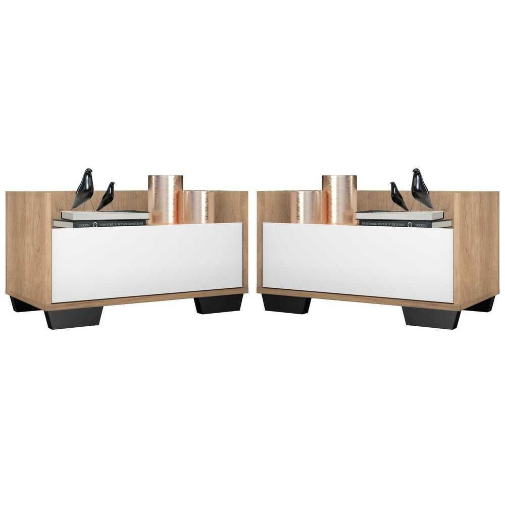 Kit C/ 2 Mesas De Cabeceira 80 Cm Rustic/branco/preto - 1