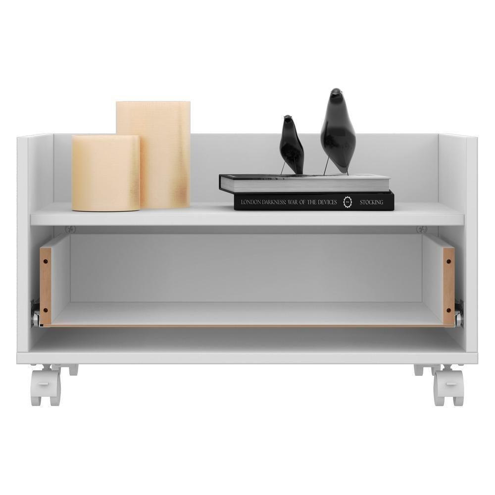 Kit Com 2 Mesas De Cabeceira 60Cm Com Rodízios Multimóveis V3635 Branca Branco - 4