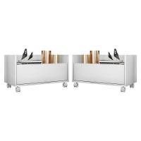 Kit Com 2 Mesas De Cabeceira 60Cm Com Rodízios Multimóveis V3635 Branca Branco - 1