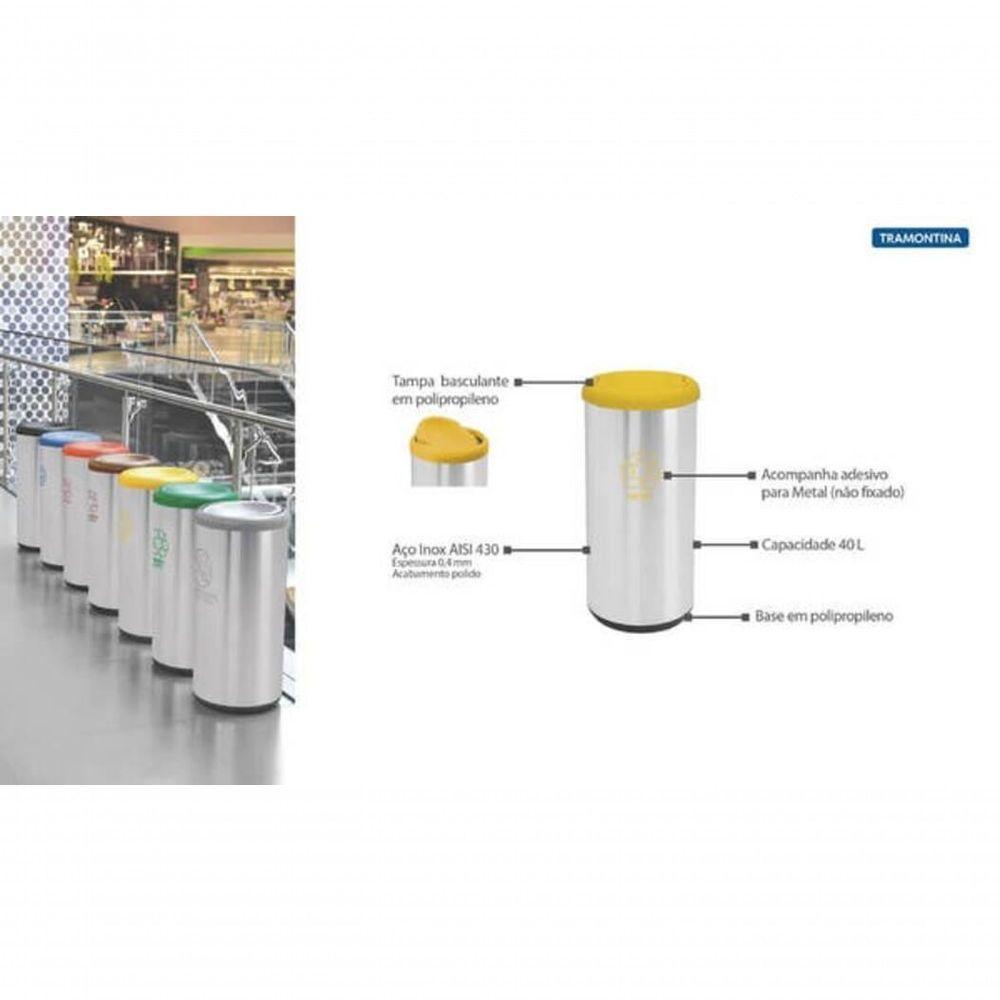 Lixeira Inox Tramontina Piemonte Com Acabamento Acetinado E Tampa Basculante Amarela 40 Litros - 2