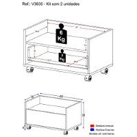 Kit Com 2 Mesas De Cabeceira 60Cm Com Rodízios Multimóveis V3635 Preta Preto - 5